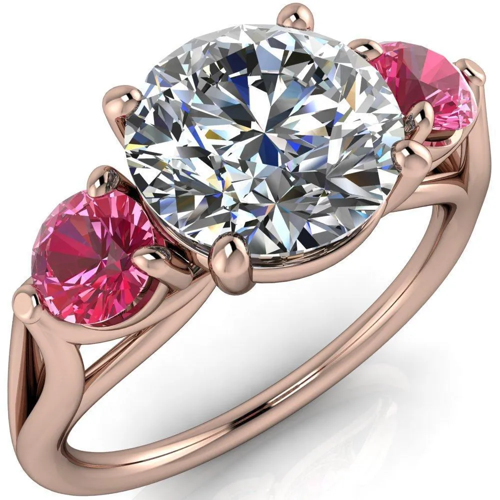 Mira Round Center Stone Pink Sapphire Side Split Shank Cathedral Hybrid Engagement Ring
