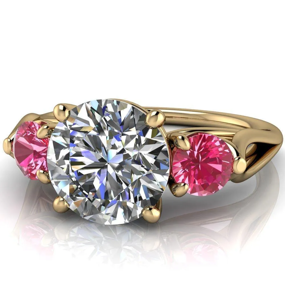 Mira Round Center Stone Pink Sapphire Side Split Shank Cathedral Hybrid Engagement Ring