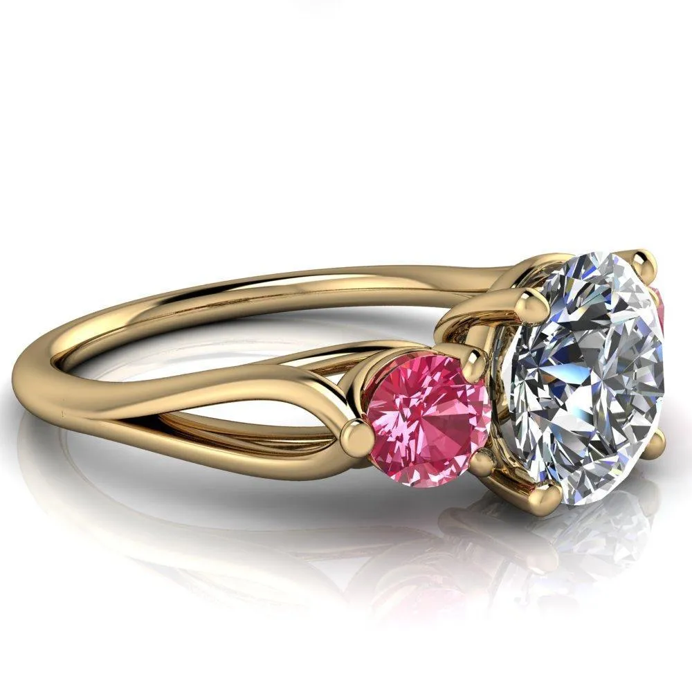 Mira Round Center Stone Pink Sapphire Side Split Shank Cathedral Hybrid Engagement Ring