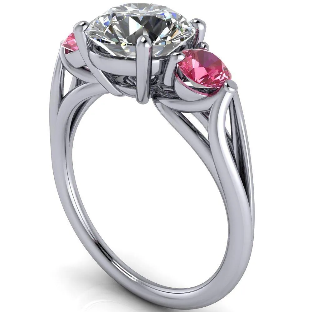 Mira Round Center Stone Pink Sapphire Side Split Shank Cathedral Hybrid Engagement Ring