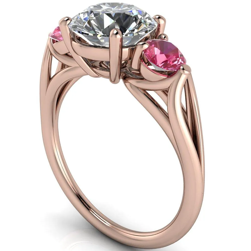 Mira Round Center Stone Pink Sapphire Side Split Shank Cathedral Hybrid Engagement Ring