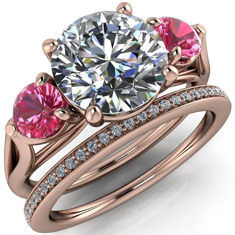 Mira Round Center Stone Pink Sapphire Side Split Shank Cathedral Hybrid Engagement Ring