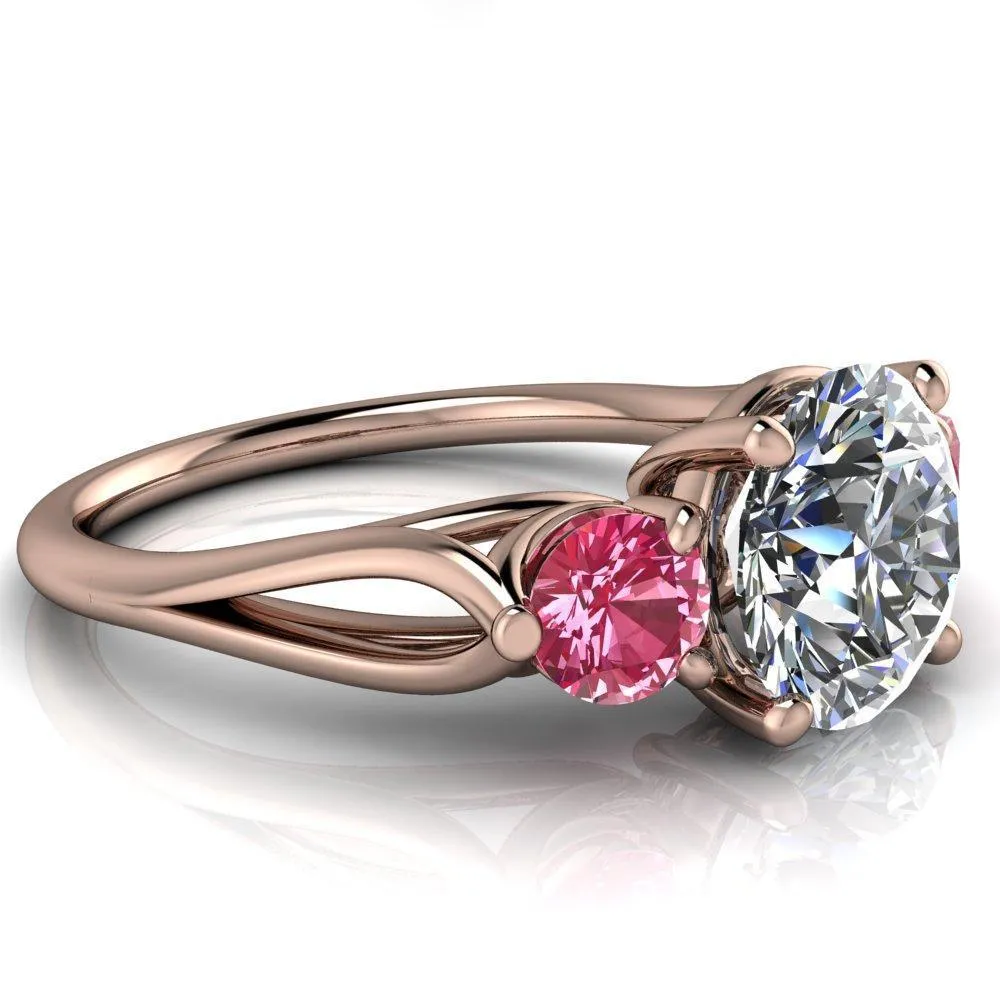Mira Round Center Stone Pink Sapphire Side Split Shank Cathedral Hybrid Engagement Ring
