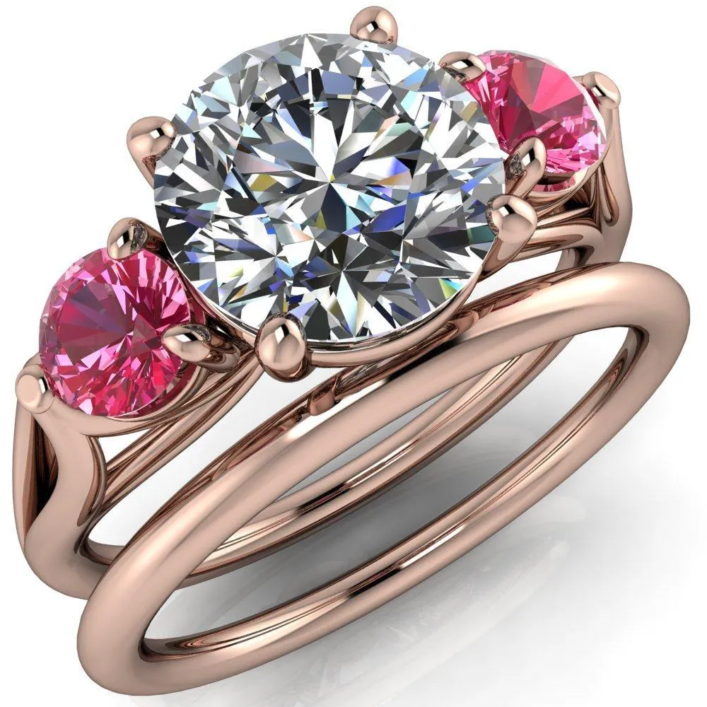 Mira Round Center Stone Pink Sapphire Side Split Shank Cathedral Hybrid Engagement Ring