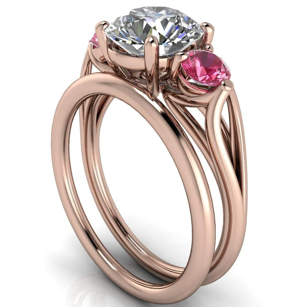 Mira Round Center Stone Pink Sapphire Side Split Shank Cathedral Hybrid Engagement Ring