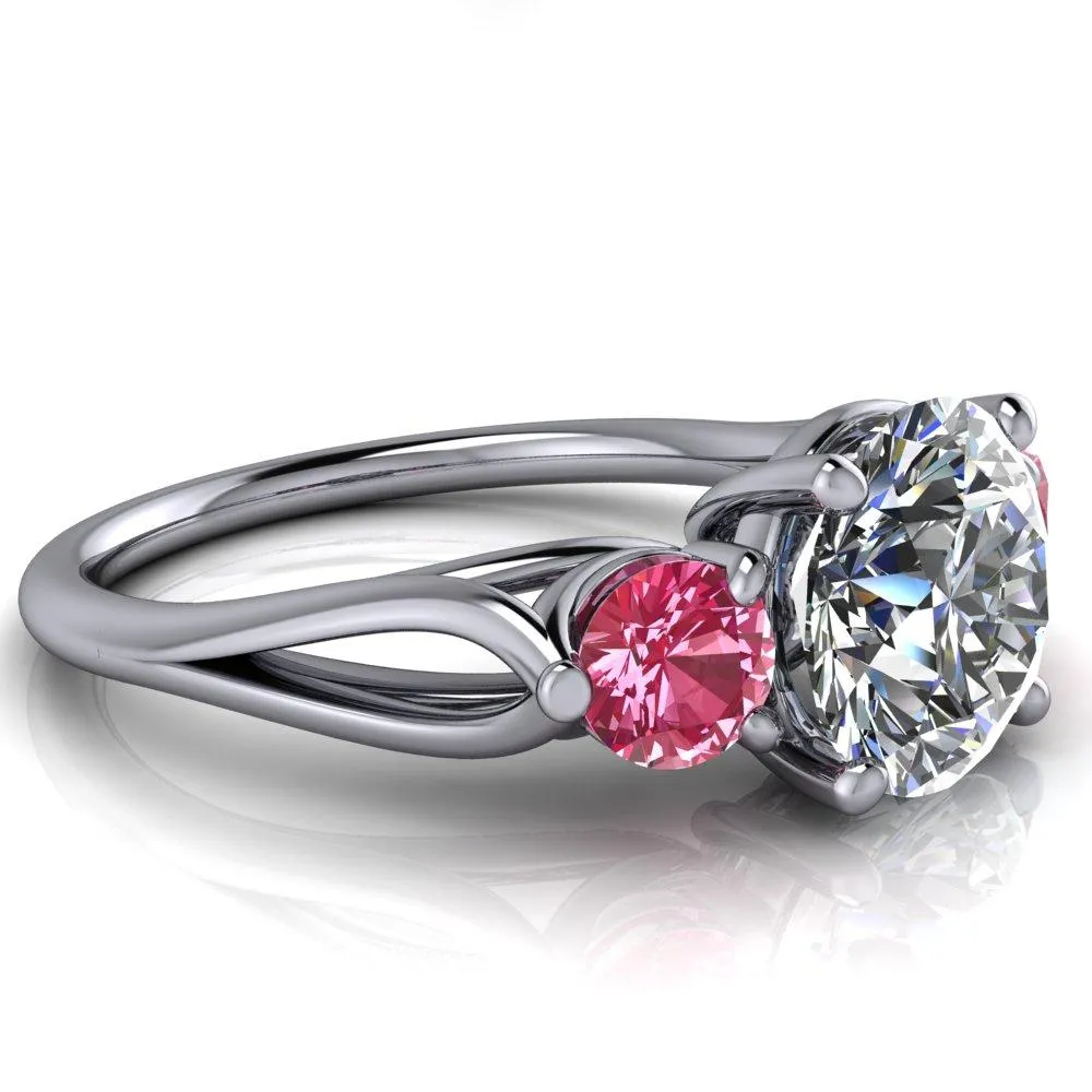 Mira Round Center Stone Pink Sapphire Side Split Shank Cathedral Hybrid Engagement Ring