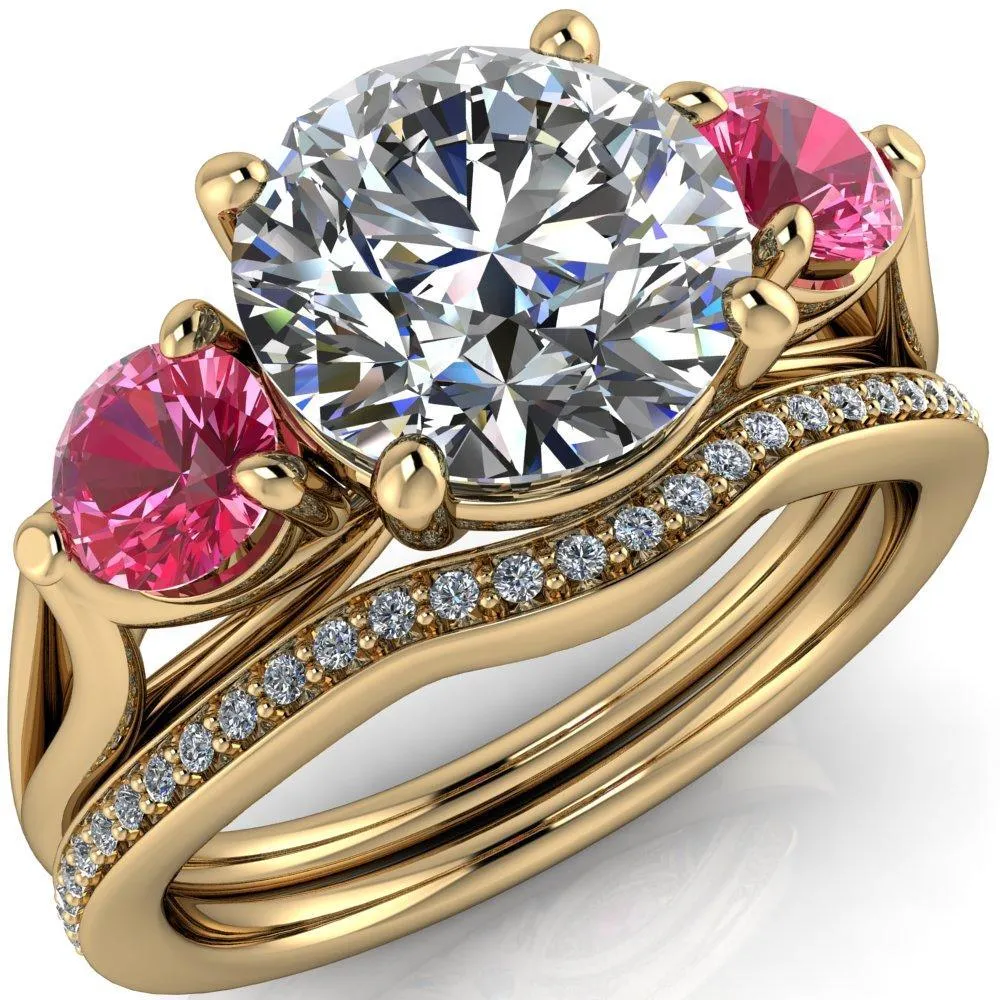 Mira Round Center Stone Pink Sapphire Side Split Shank Cathedral Hybrid Engagement Ring