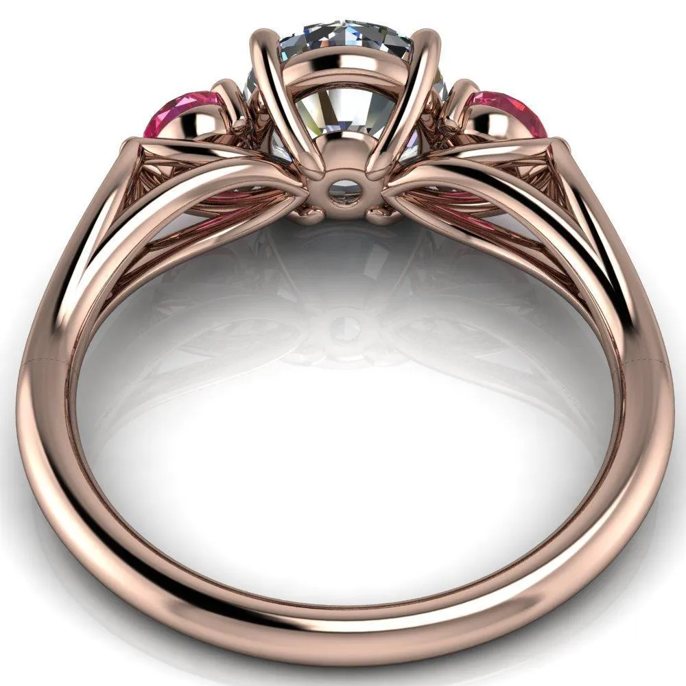 Mira Round Center Stone Pink Sapphire Side Split Shank Cathedral Hybrid Engagement Ring