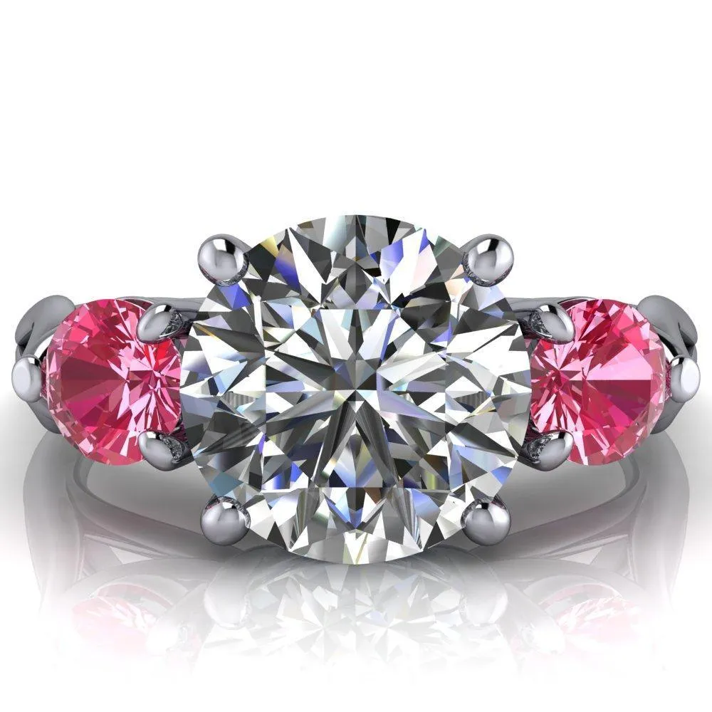 Mira Round Center Stone Pink Sapphire Side Split Shank Cathedral Hybrid Engagement Ring