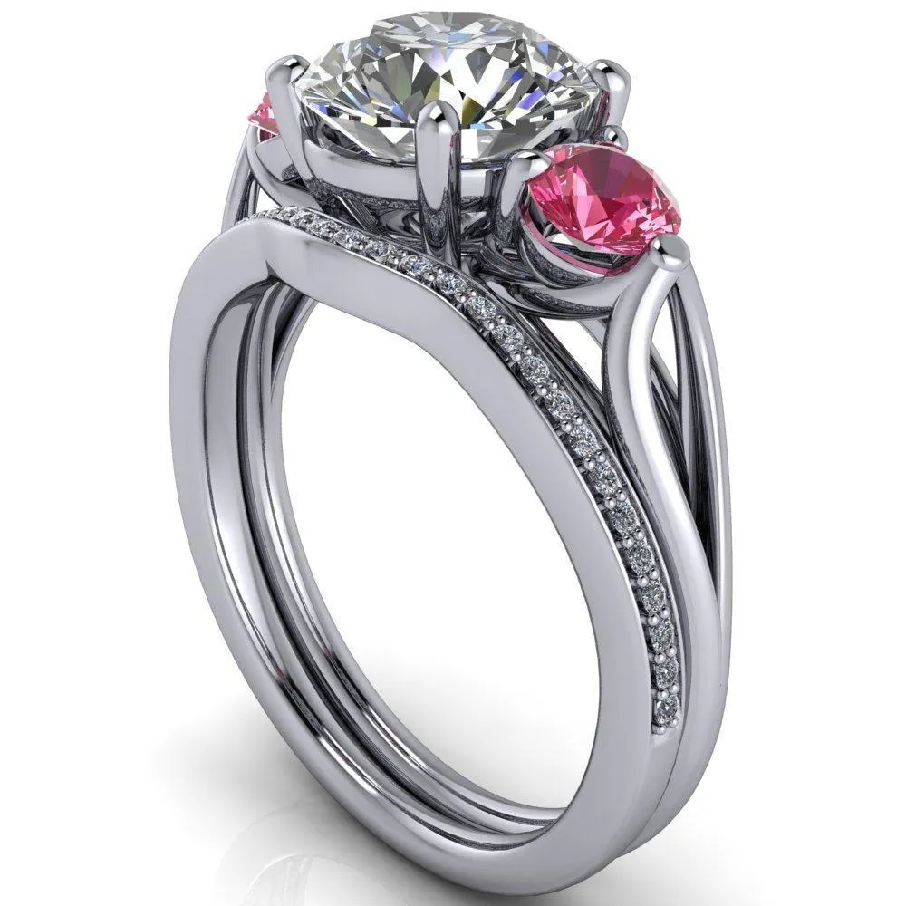 Mira Round Center Stone Pink Sapphire Side Split Shank Cathedral Hybrid Engagement Ring