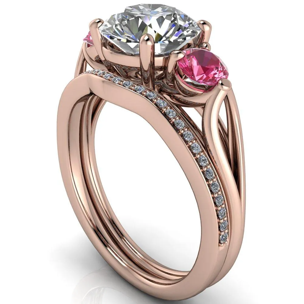 Mira Round Center Stone Pink Sapphire Side Split Shank Cathedral Hybrid Engagement Ring