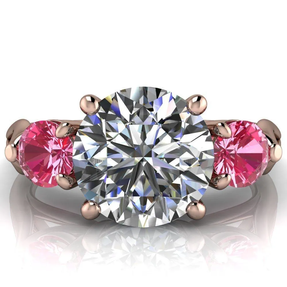Mira Round Center Stone Pink Sapphire Side Split Shank Cathedral Hybrid Engagement Ring