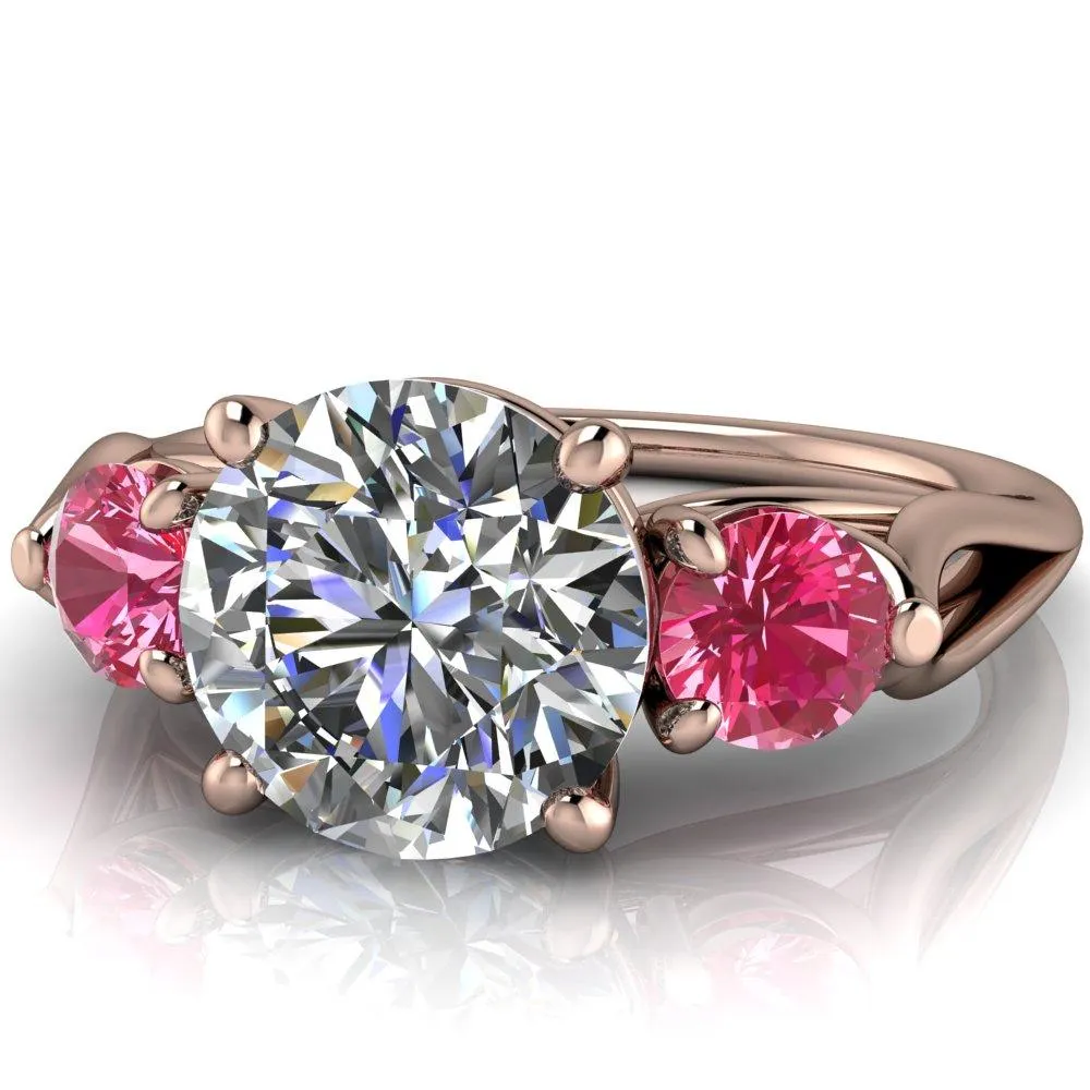 Mira Round Center Stone Pink Sapphire Side Split Shank Cathedral Hybrid Engagement Ring