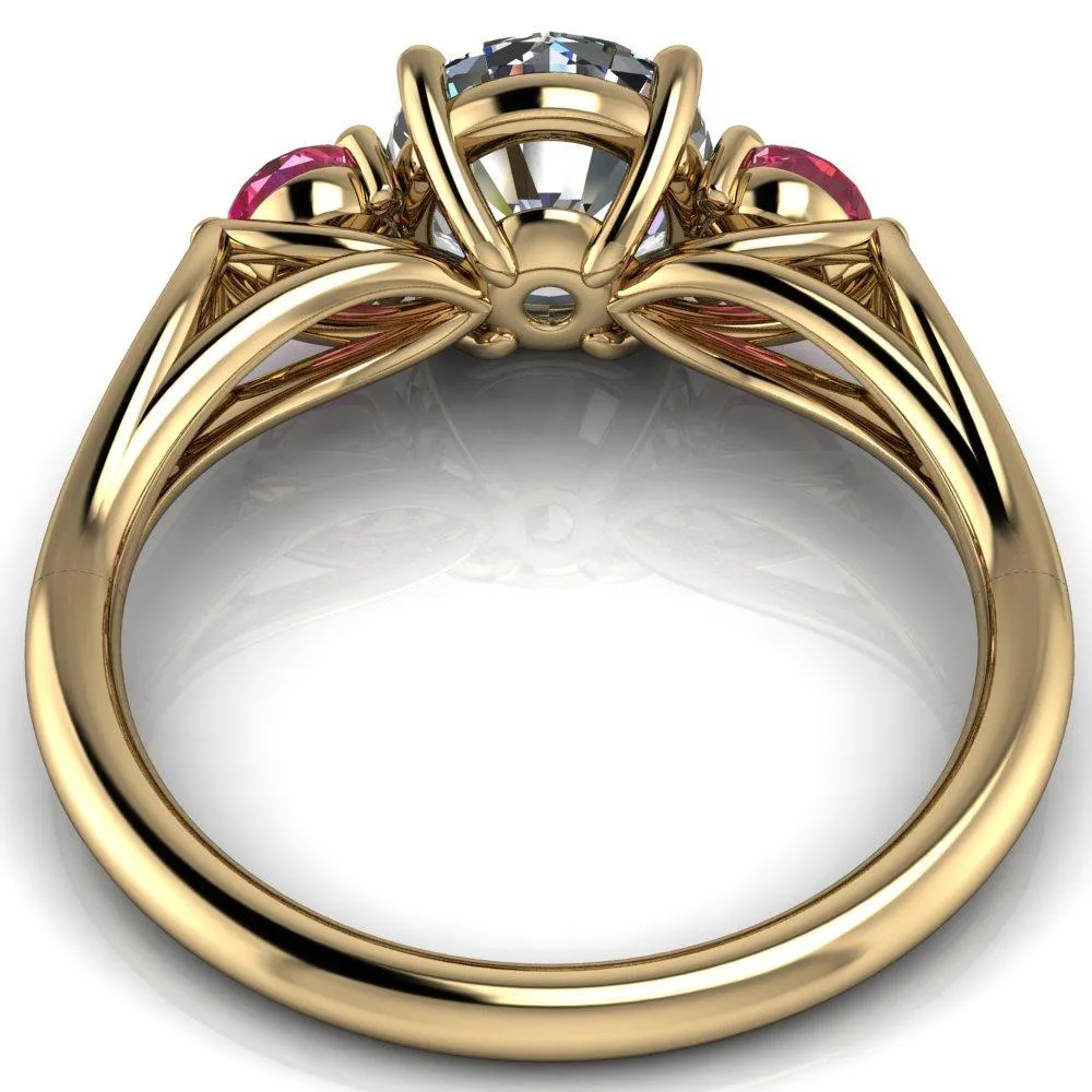 Mira Round Center Stone Pink Sapphire Side Split Shank Cathedral Hybrid Engagement Ring