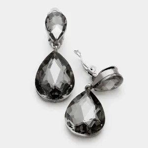 Miro Black Crystal Teardrop Clip-On Earrings