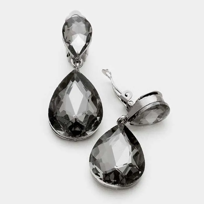 Miro Black Crystal Teardrop Clip-On Earrings