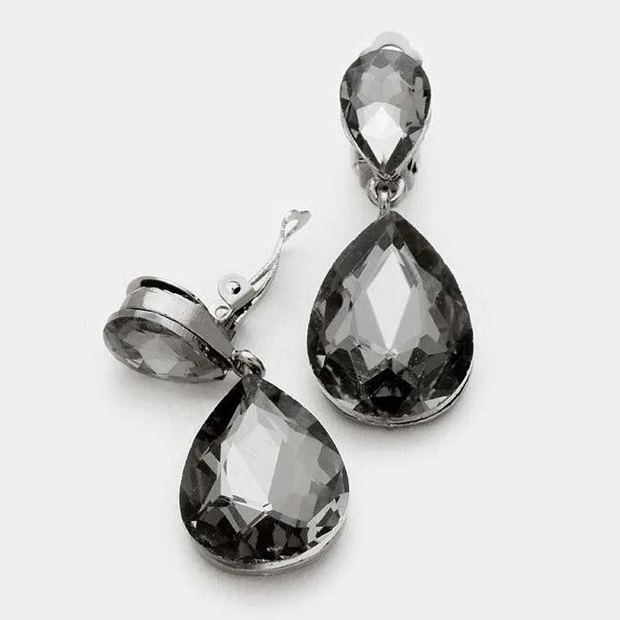 Miro Black Crystal Teardrop Clip-On Earrings
