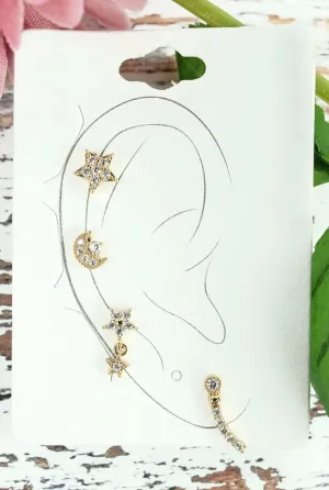 Mismatched Goldtone Celestial Earrings 4 Pack