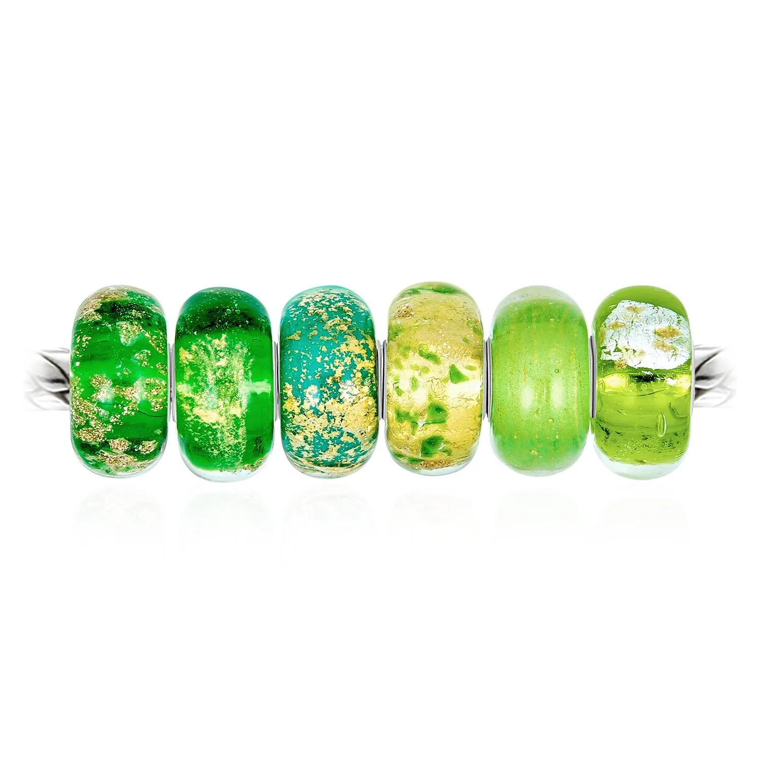 Mixed Set of 6 Sterling Silver Core Murano Glass Charm Beads for Bracelets