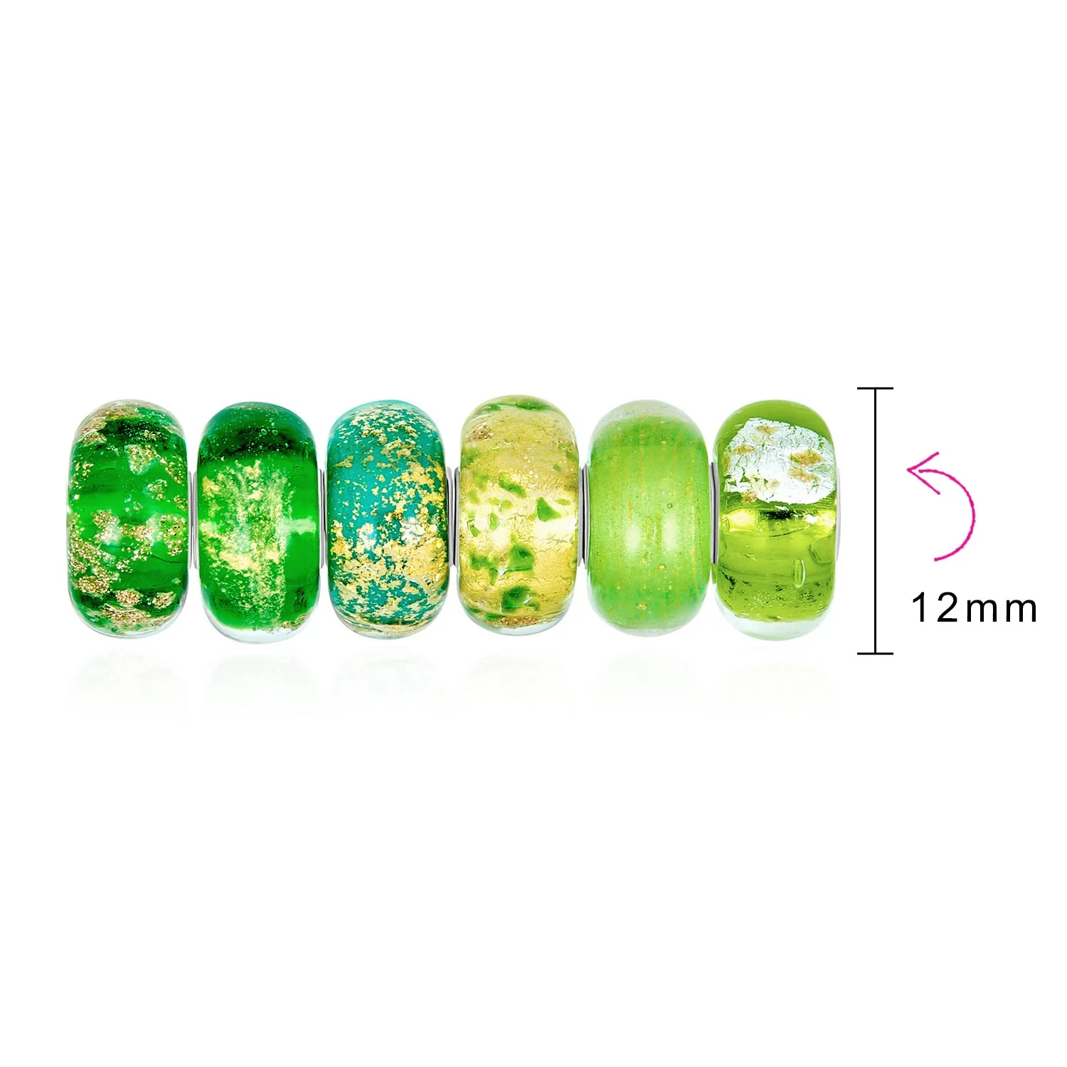 Mixed Set of 6 Sterling Silver Core Murano Glass Charm Beads for Bracelets