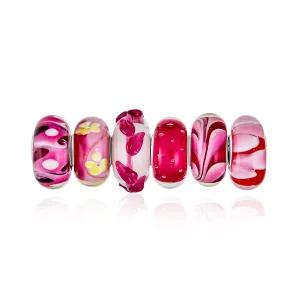 Mixed Set Silver Core Red Pink Floral Murano Glass Charm Bead for Bracelet