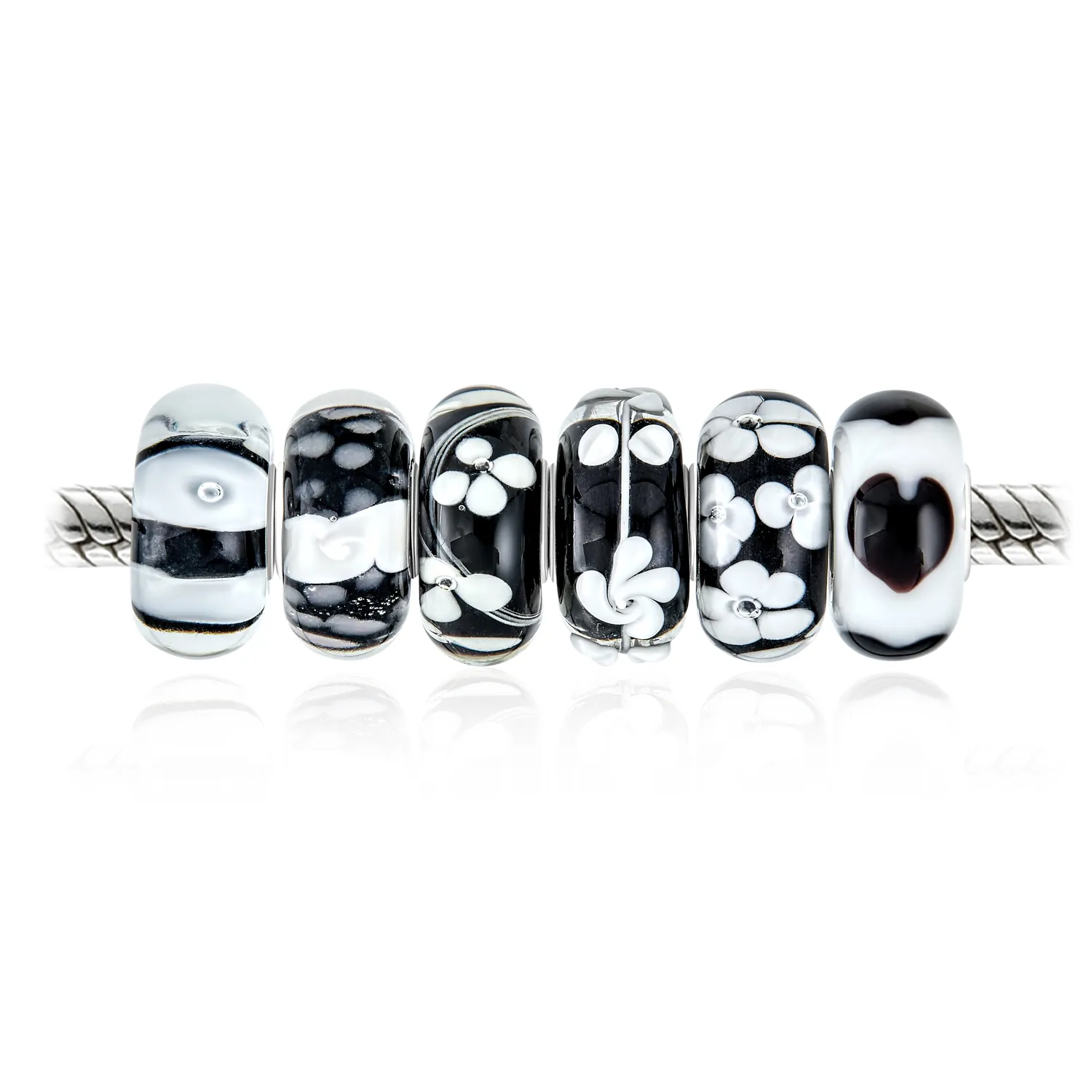 Mixed Set Sterling Silver Core Murano Glass Charm Bead for European Bracelet