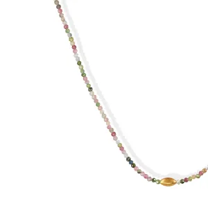 Mixed Tourmaline Beaded Necklace with 18K Gold Bead