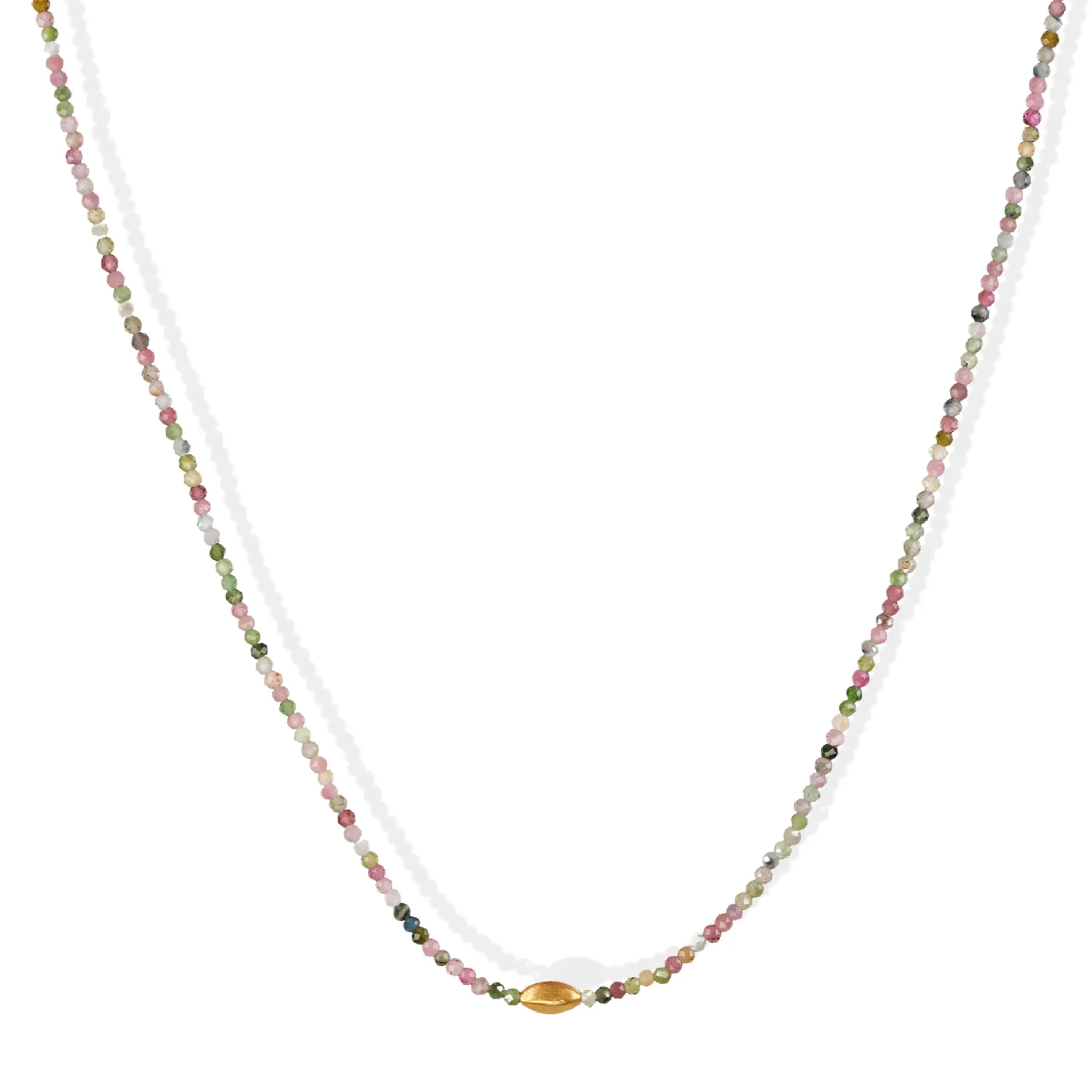 Mixed Tourmaline Beaded Necklace with 18K Gold Bead