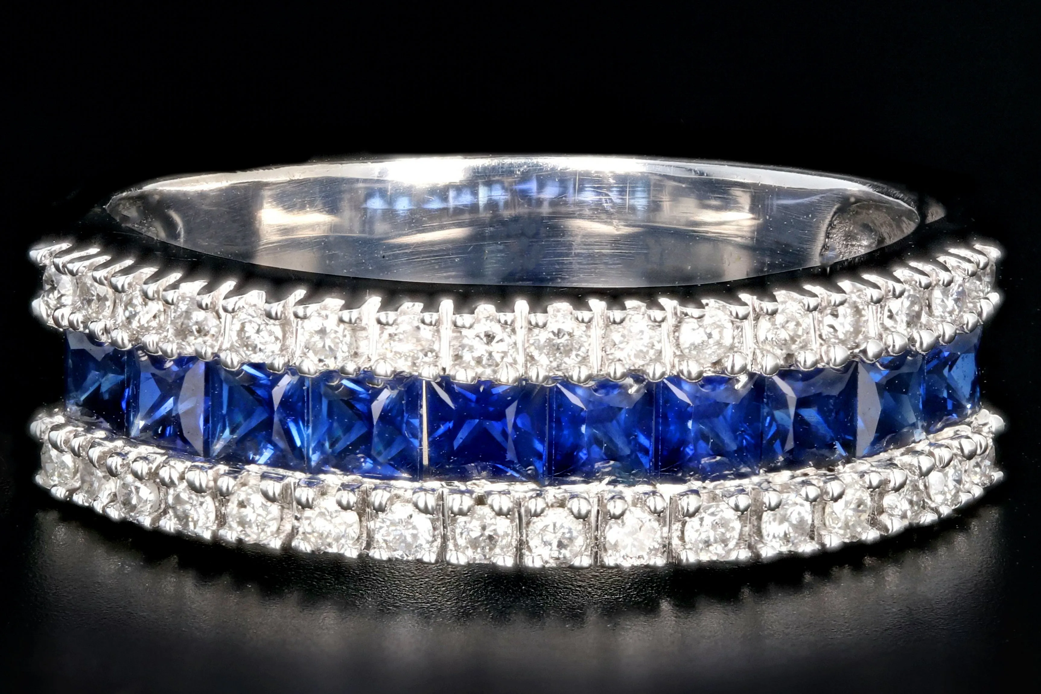 Modern 14K White Gold 1 CT Natural Sapphires and Diamond Band