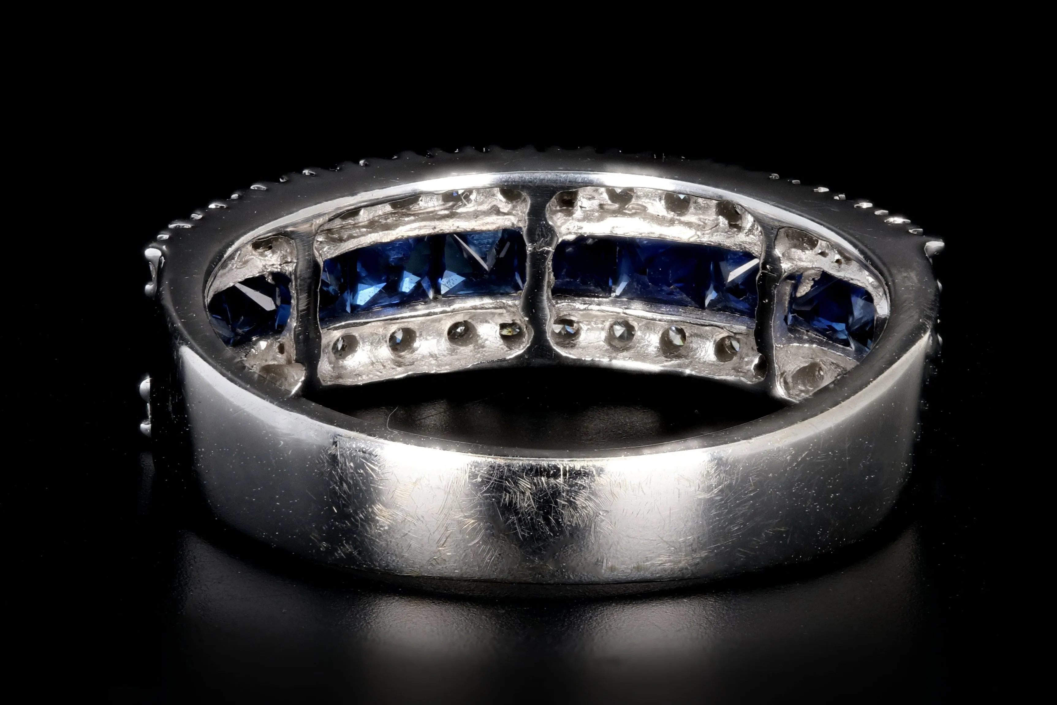 Modern 14K White Gold 1 CT Natural Sapphires and Diamond Band