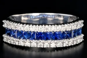 Modern 14K White Gold 1 CT Natural Sapphires and Diamond Band