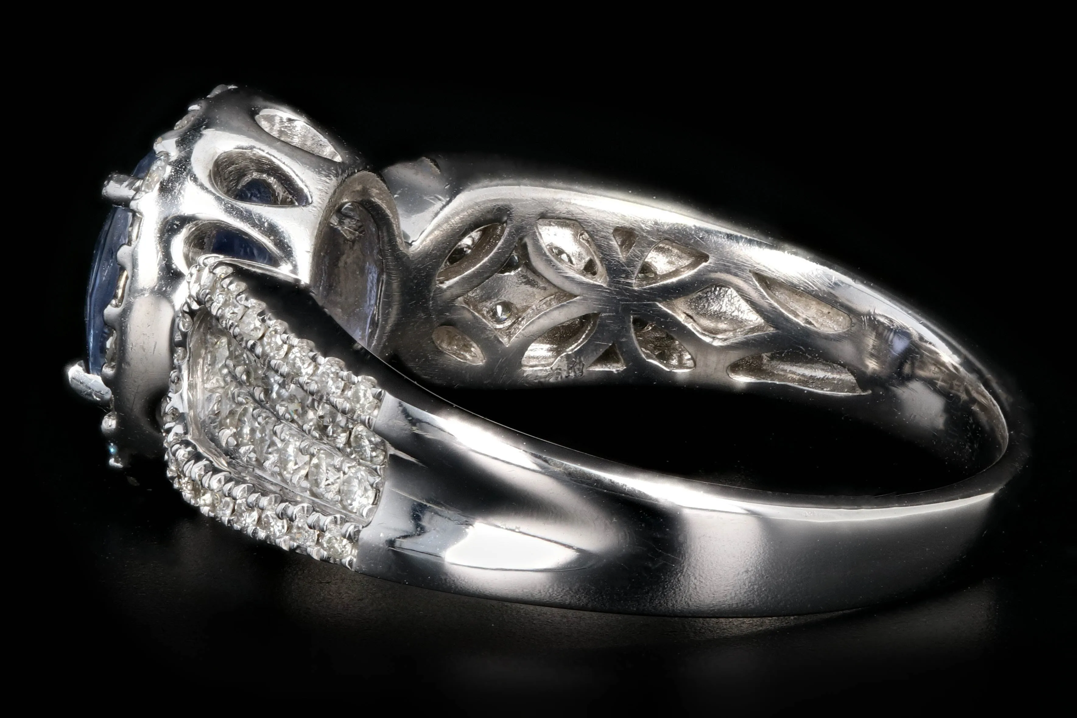 Modern 18K White Gold 1.75 CTR No Heat Natural Sapphire and Diamond Ring