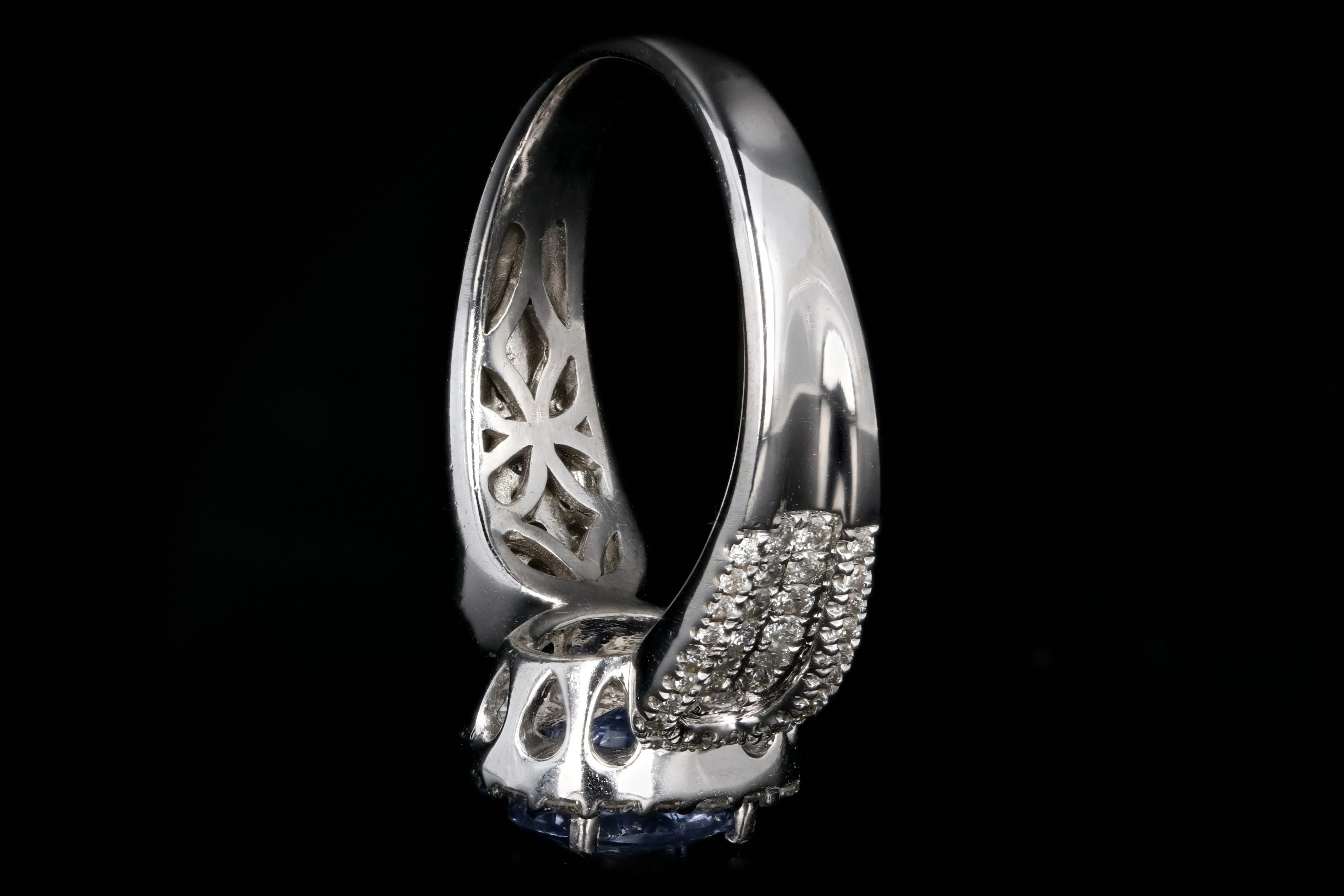 Modern 18K White Gold 1.75 CTR No Heat Natural Sapphire and Diamond Ring