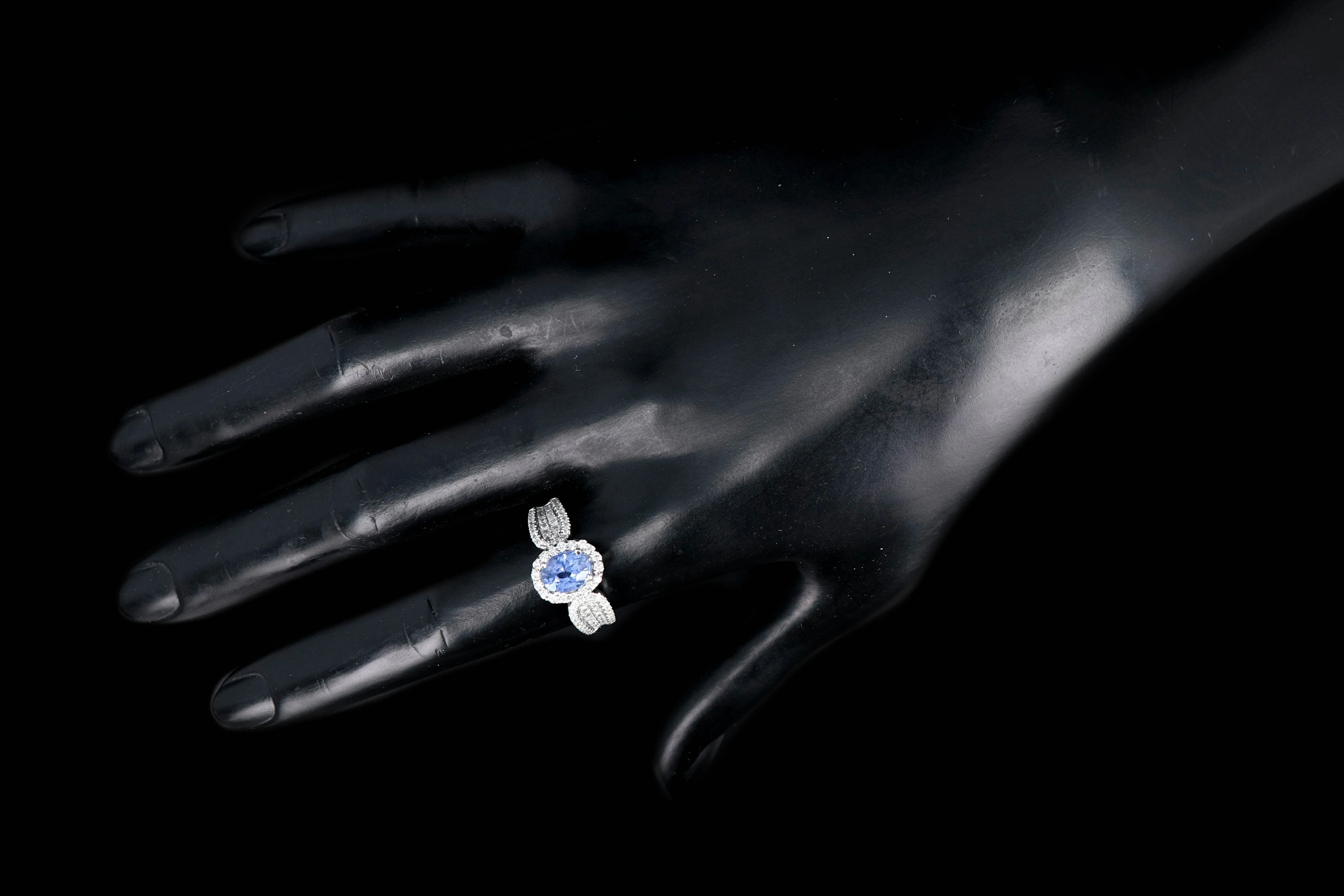 Modern 18K White Gold 1.75 CTR No Heat Natural Sapphire and Diamond Ring