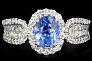 Modern 18K White Gold 1.75 CTR No Heat Natural Sapphire and Diamond Ring