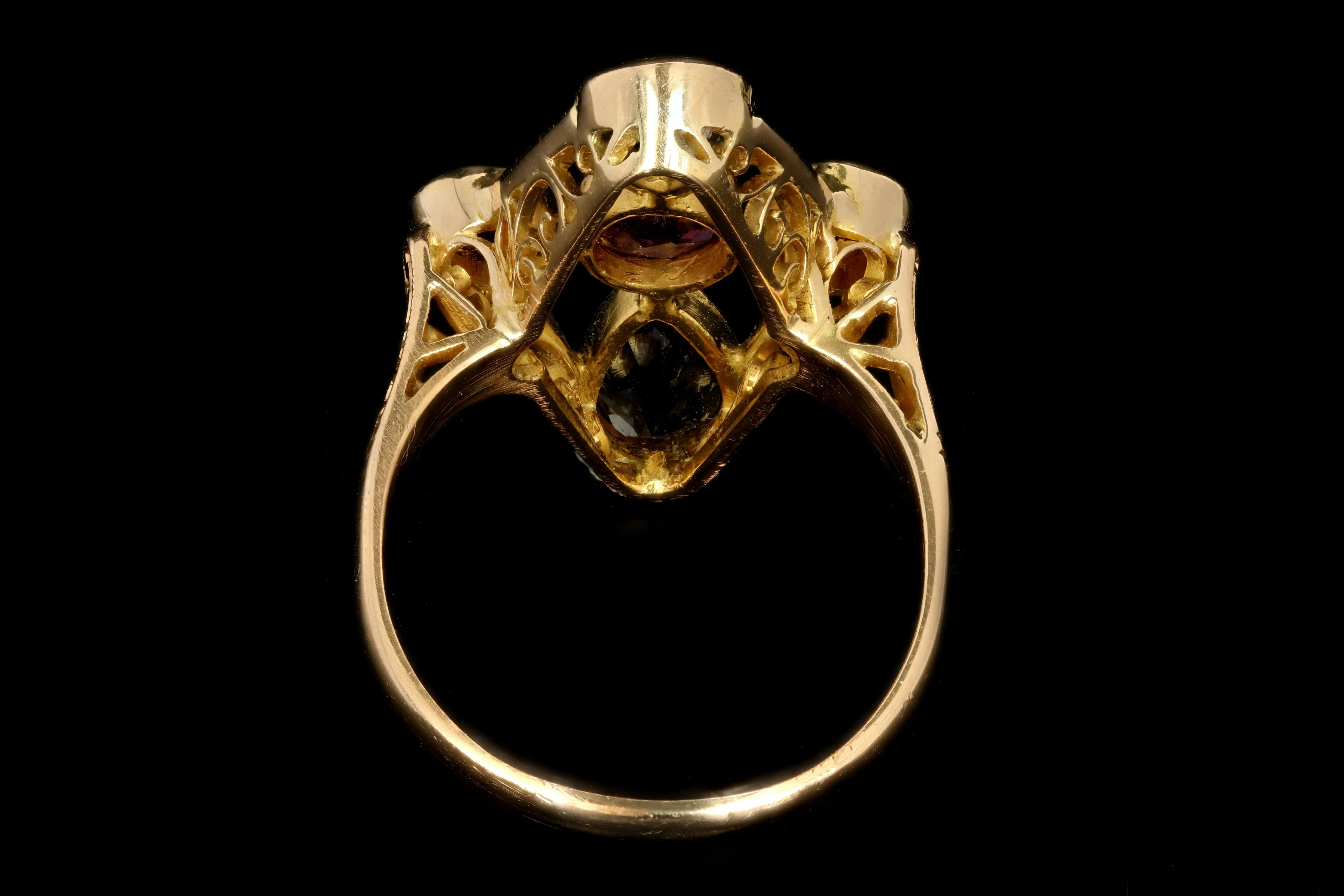 Modern 18K Yellow Gold .50 CT Rhodolite Garnet and Sapphire Statement Ring