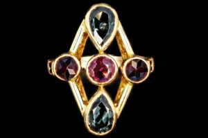 Modern 18K Yellow Gold .50 CT Rhodolite Garnet and Sapphire Statement Ring