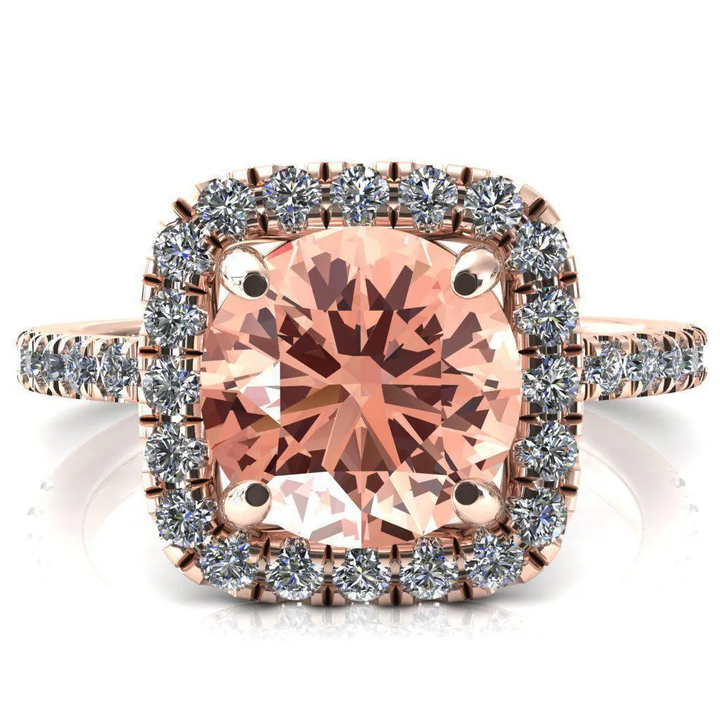 Molly Round Champagne Sapphire Halo 4 Prong 3/4 Diamond Eternity Engagement Ring