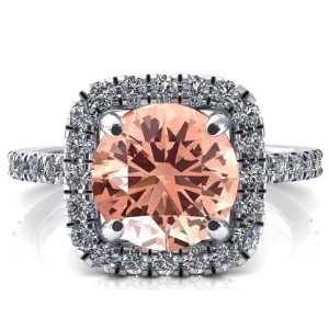 Molly Round Champagne Sapphire Halo 4 Prong 3/4 Diamond Eternity Engagement Ring