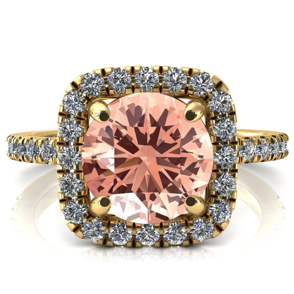 Molly Round Champagne Sapphire Halo 4 Prong 3/4 Diamond Eternity Engagement Ring