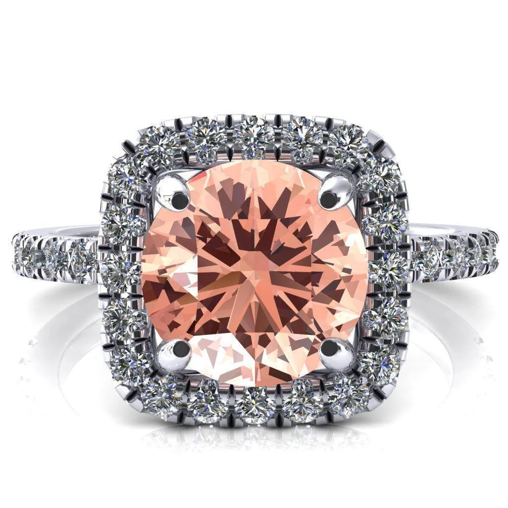 Molly Round Champagne Sapphire Halo 4 Prong 3/4 Diamond Eternity Engagement Ring