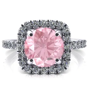 Molly Round Pink Sapphire Halo 4 Prong 3/4 Diamond Eternity Engagement Ring