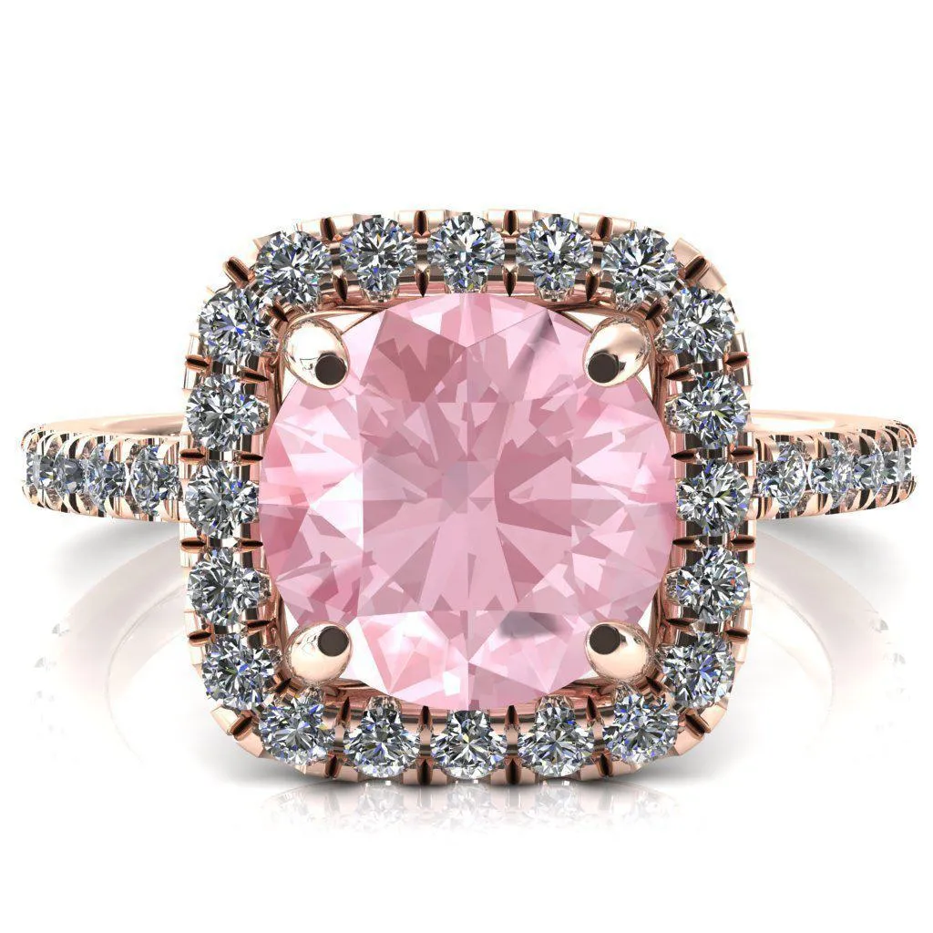 Molly Round Pink Sapphire Halo 4 Prong 3/4 Diamond Eternity Engagement Ring