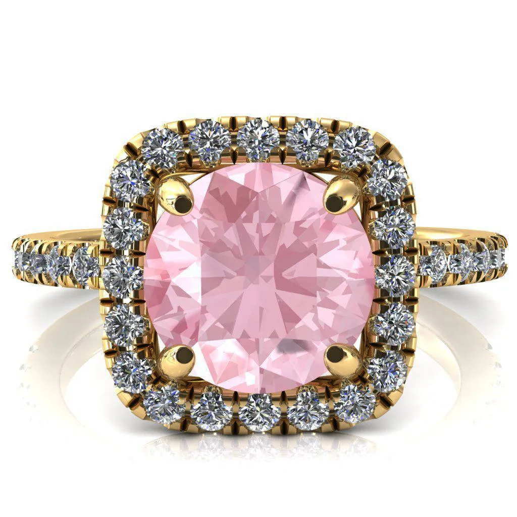 Molly Round Pink Sapphire Halo 4 Prong 3/4 Diamond Eternity Engagement Ring