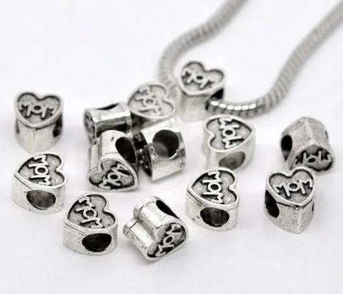 MOM Carved on Heart Charm European Bead Compatible for Most European Snake Chain Bracelet