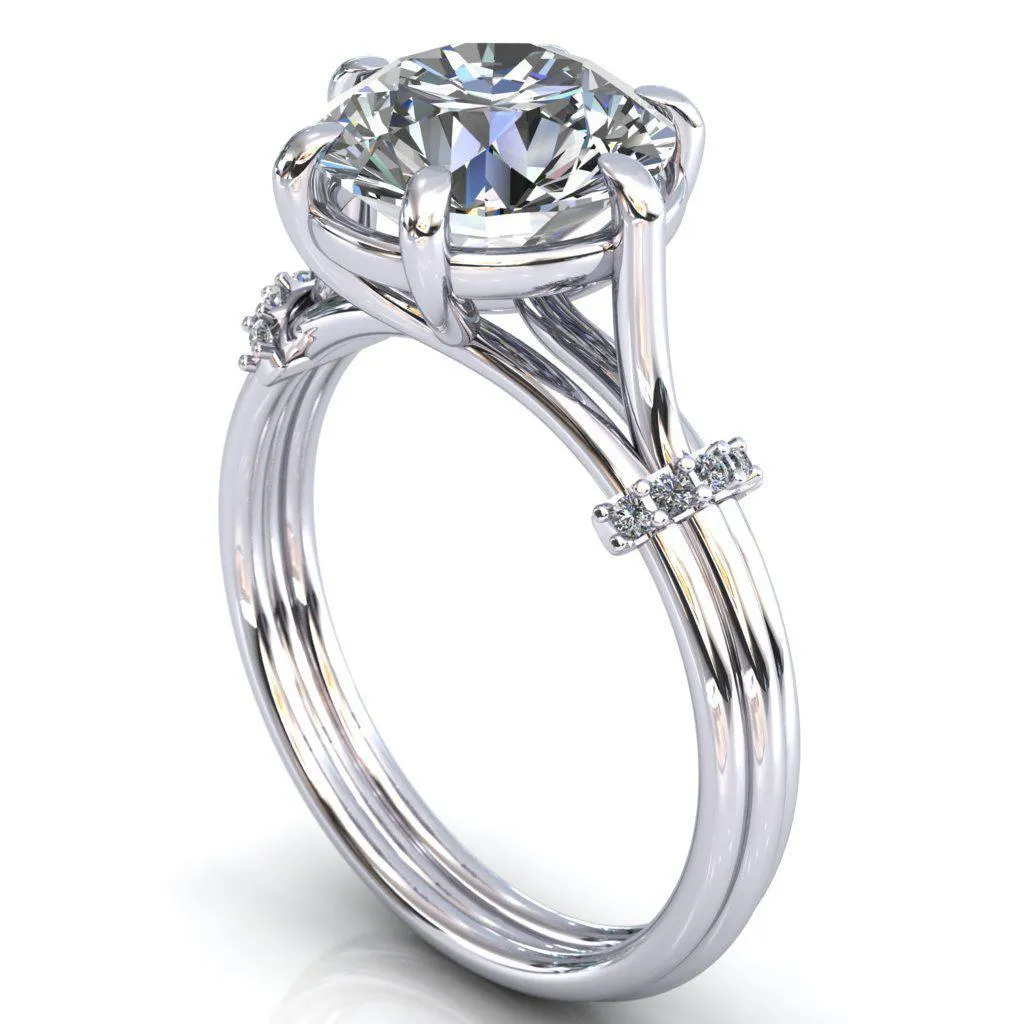 Mona Round Center Stone 6 Claw Prong Diamond Sides Juliette Triple Heart Ring