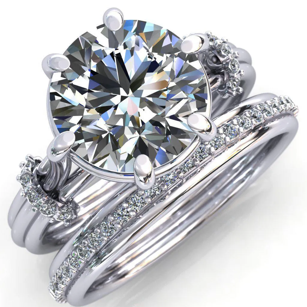 Mona Round Center Stone 6 Claw Prong Diamond Sides Juliette Triple Heart Ring