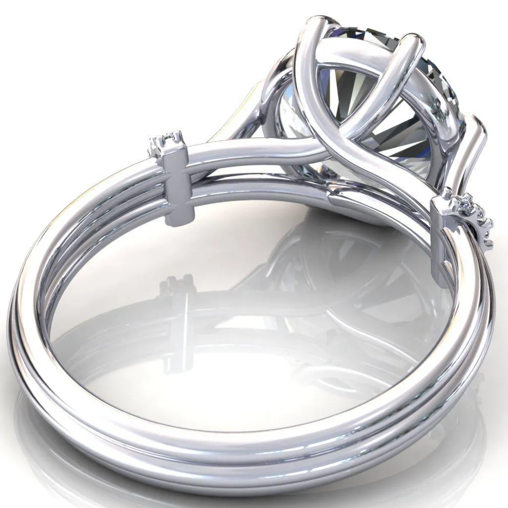 Mona Round Center Stone 6 Claw Prong Diamond Sides Juliette Triple Heart Ring