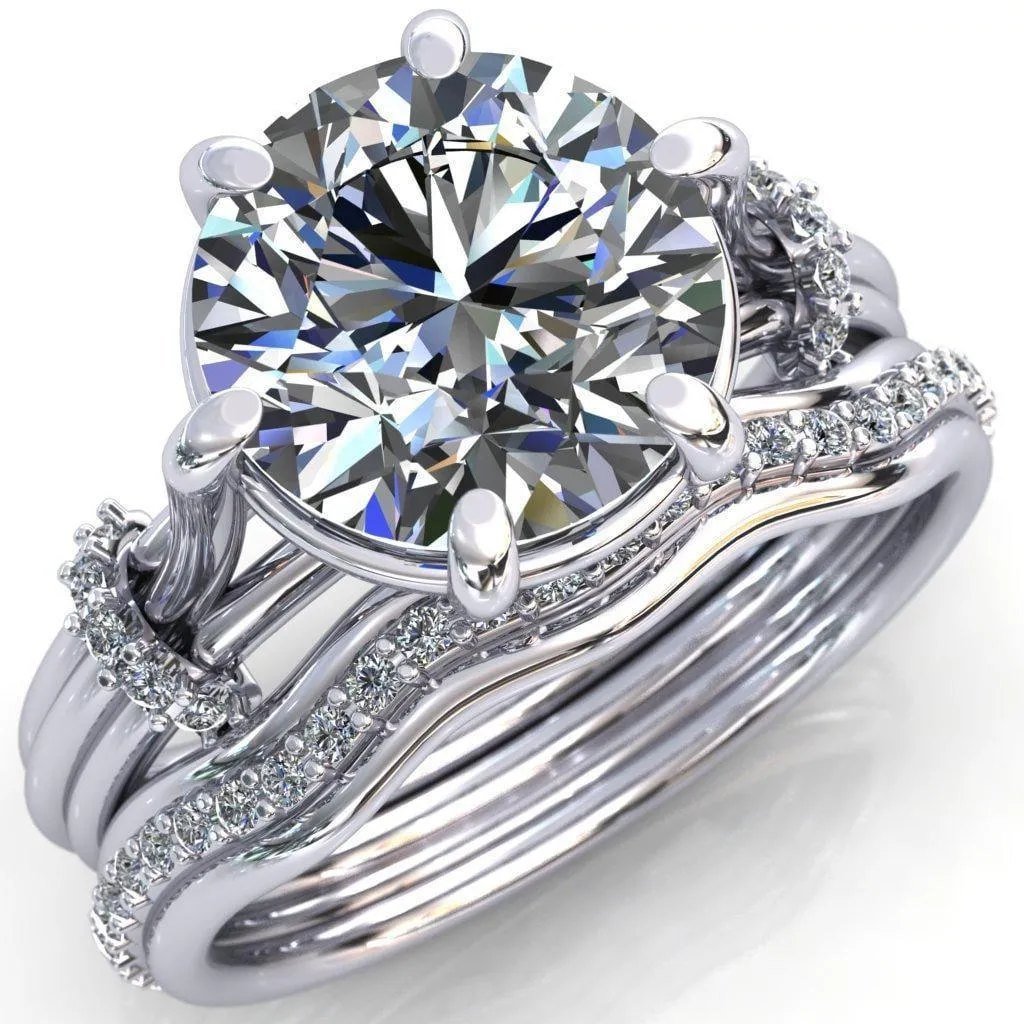 Mona Round Center Stone 6 Claw Prong Diamond Sides Juliette Triple Heart Ring