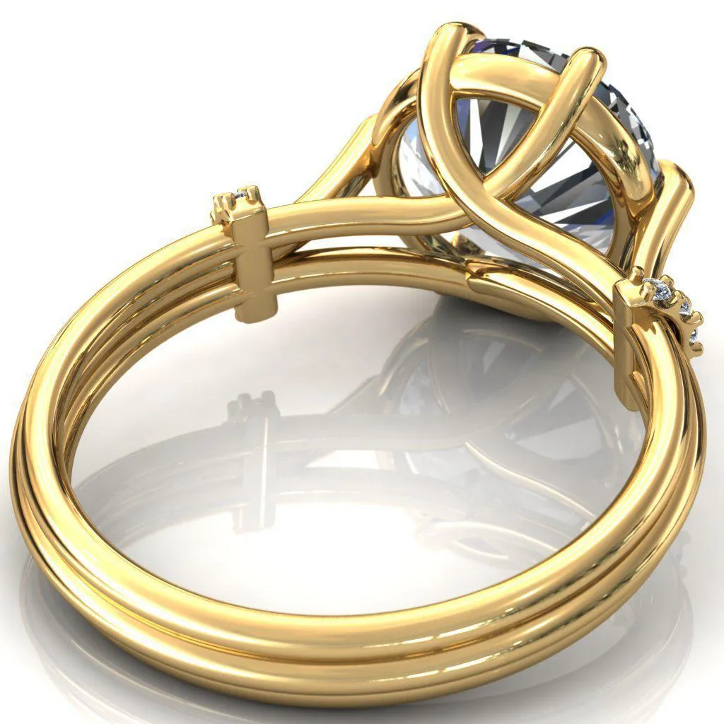Mona Round Center Stone 6 Claw Prong Diamond Sides Juliette Triple Heart Ring